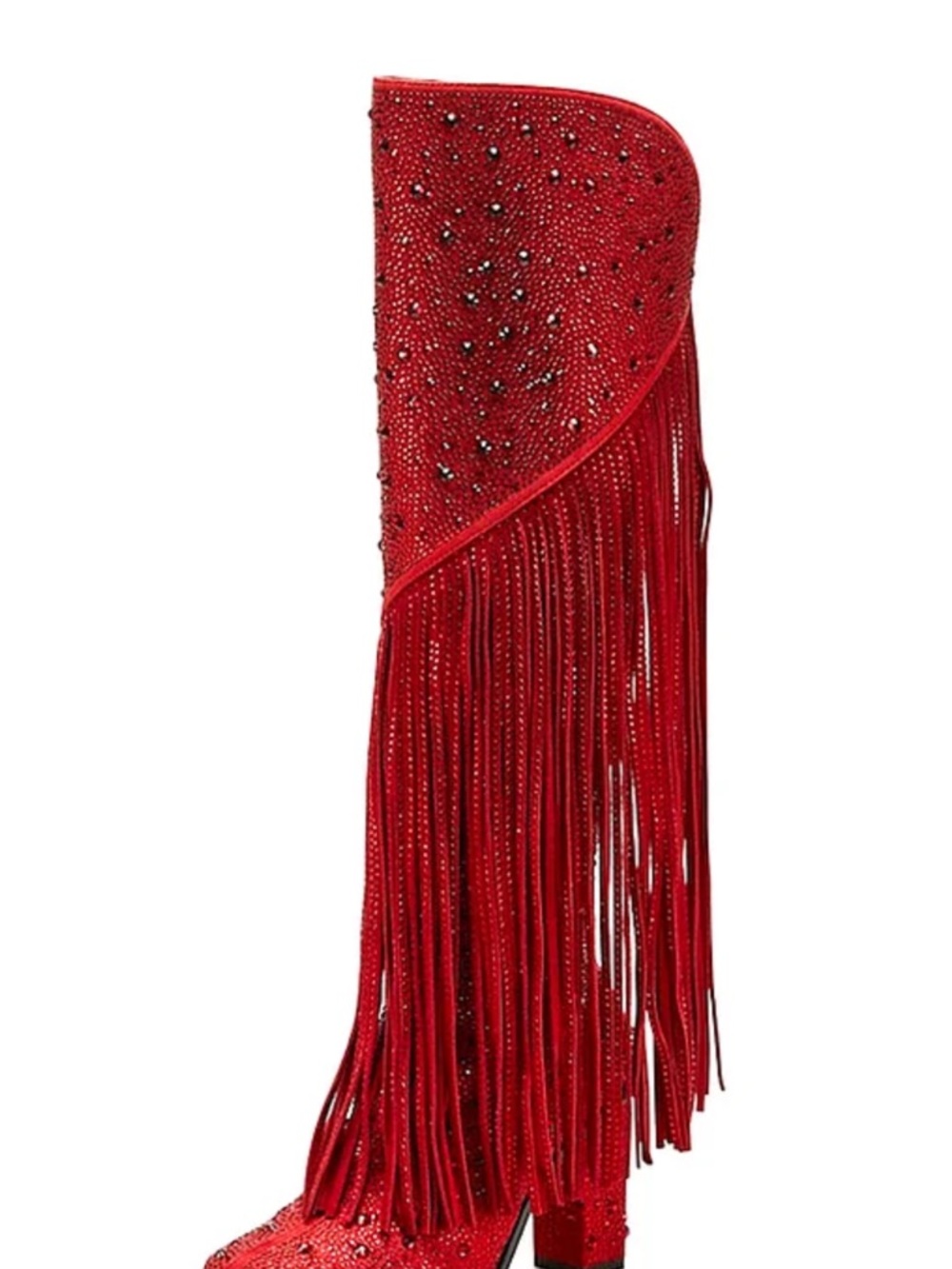 Jessica Simpson Women’s Red Fringe Crystal-Embellished knee high boots